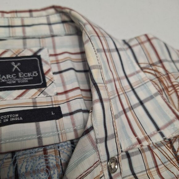 Marc Ecko Snap Down Shirt Short Sleeve Embroidered Mens Large Card Suite Poker T - Picture 11 of 13